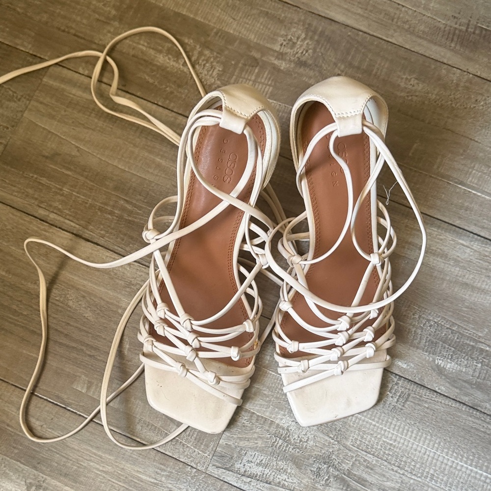 ASOS White Lace-Up Knotted Heeled Sandals
